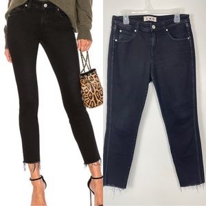 A M O Stix Crop Black Magic Raw Hem Jeans Size 30